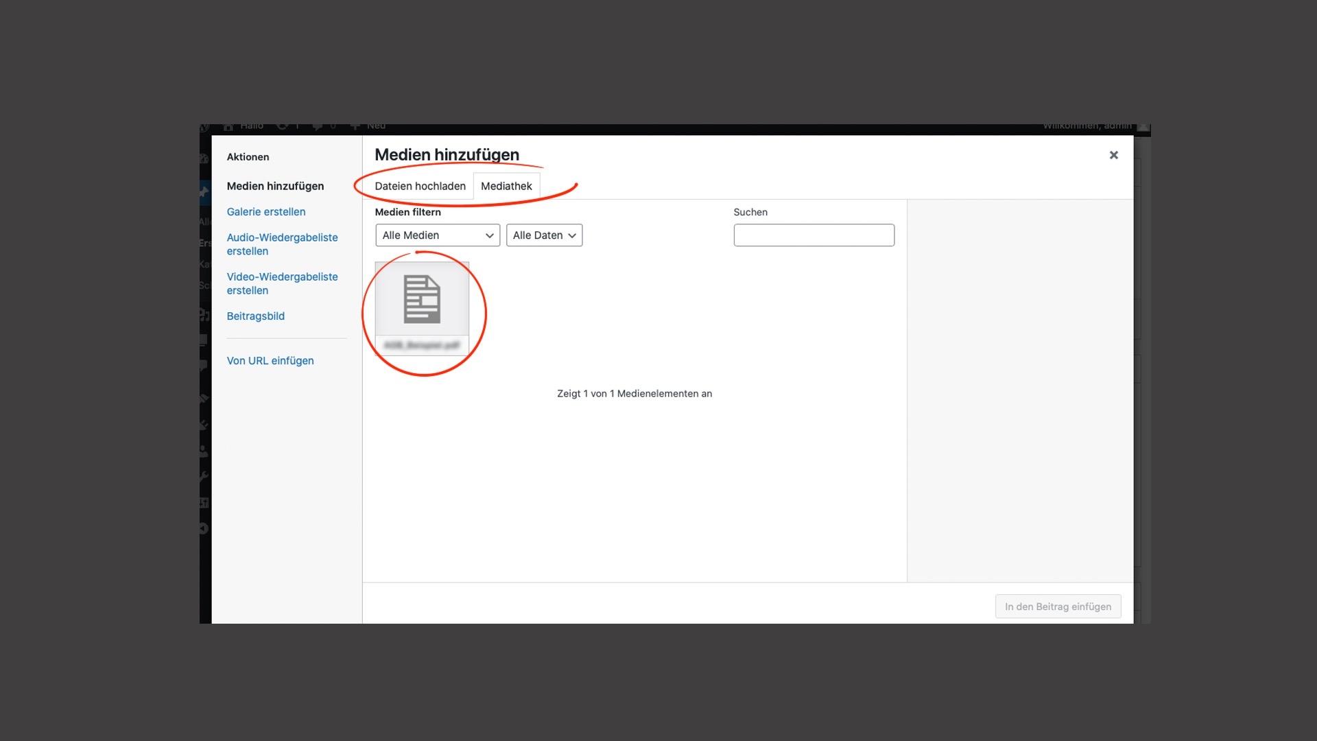 Wordpress PDFDatei einbinden so geht